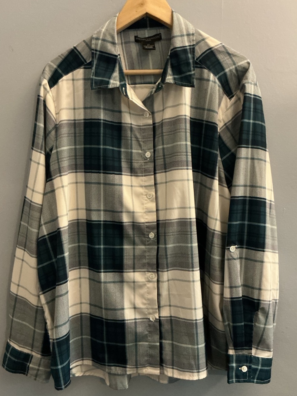 Preswick & Moore Women’s Plaid Button Front Shirt 2X Green Gray White